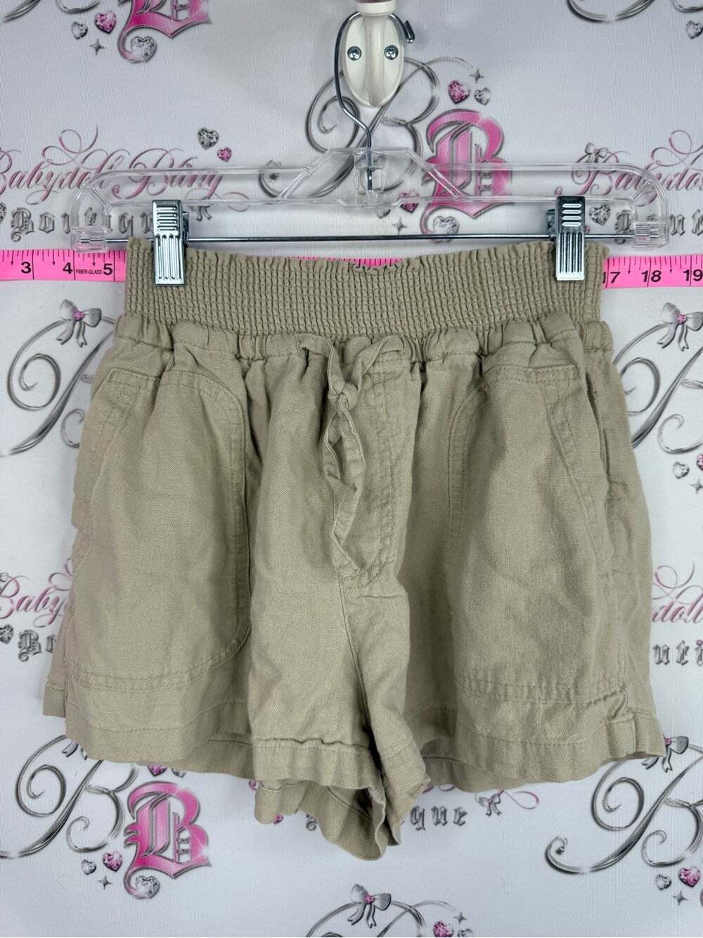 Love Tree shorts linen High-Waist Elastic Drawstring Khaki Shorts